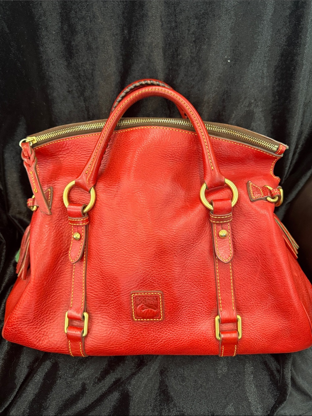 Dooney & Bourke Red Large Florentine Leather Satchel with Gold Hardware